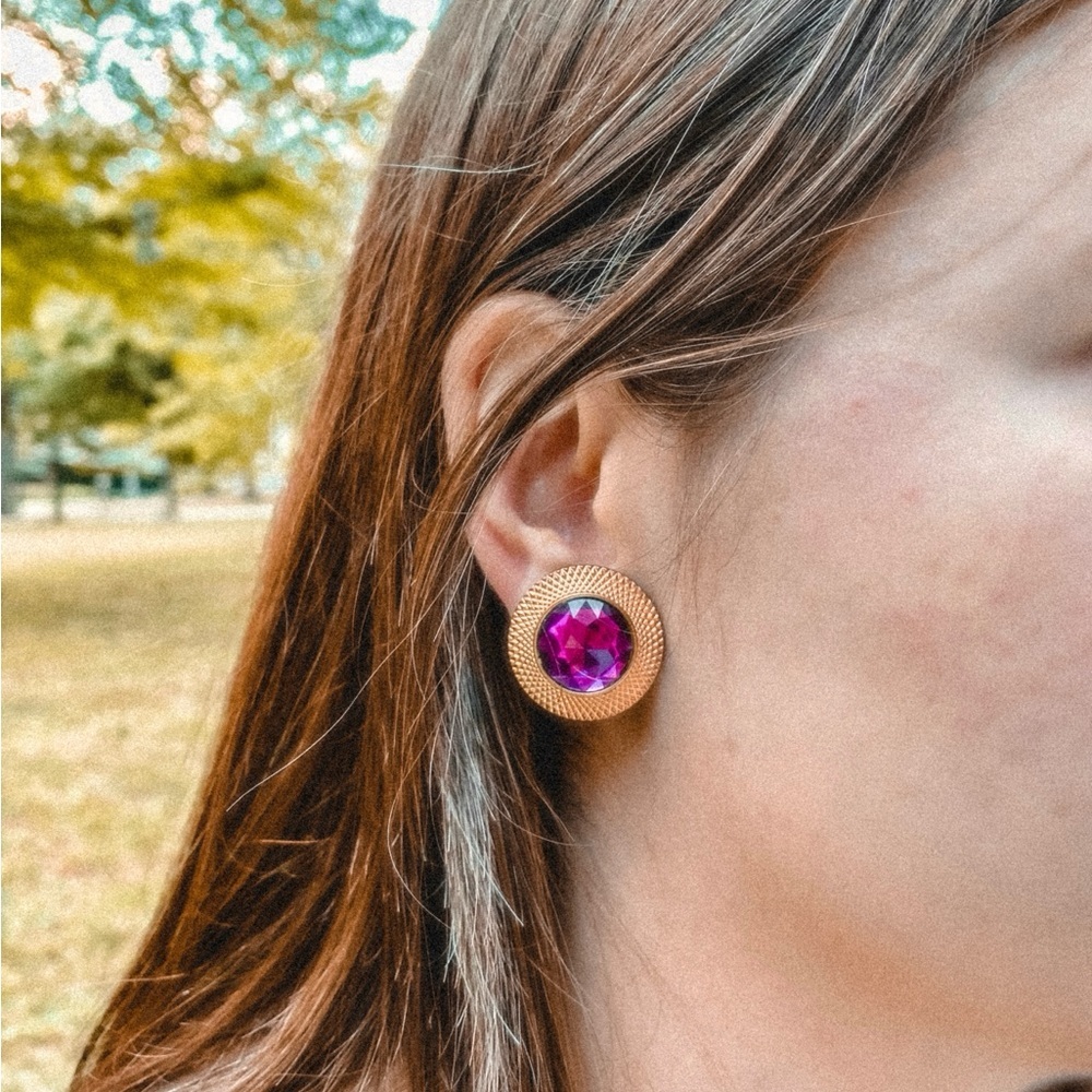 Vintage - Goldtone and Purple Clipon Earrings